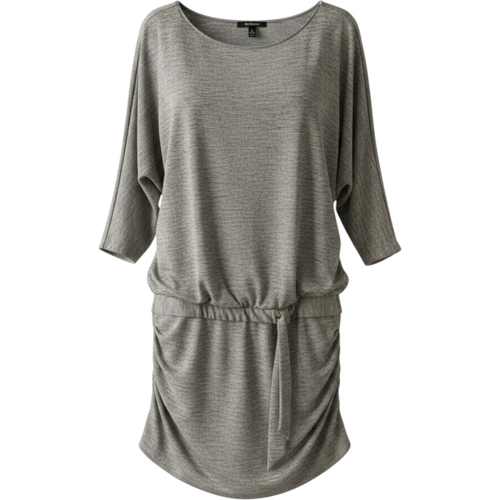 White House Black Market Space Dye Dress Womens M Gold Metallic 3Q Sleeve Ruched